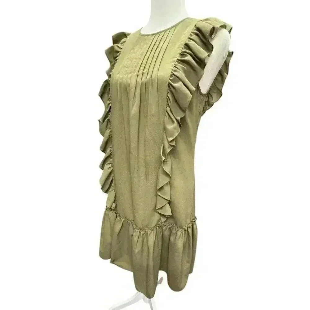 Banana Republic Khaki Green Sleeveless Sheath Ruffled Mini Dress Size XS - Picture 4 of 16